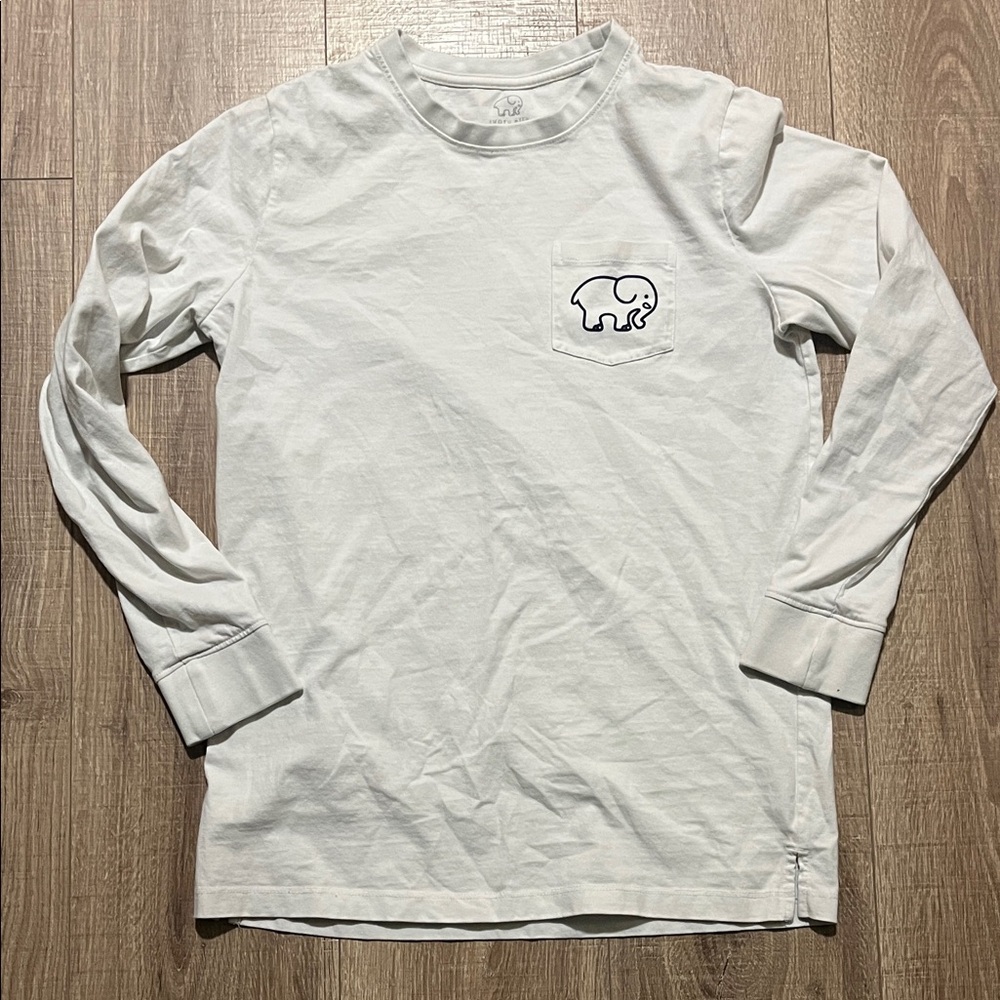 Ivory Ella White Long Sleeve Kids Tee with Elephant Lacrosse Design Size S